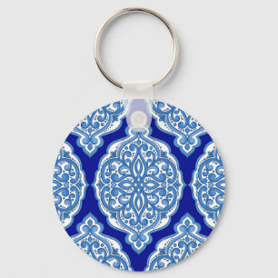 Vit-blå, turkisk ornament. nyckelring