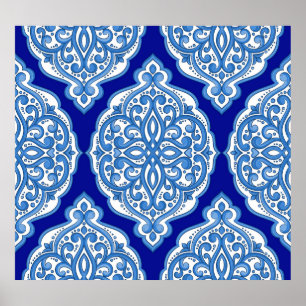 Vit-blå, turkisk ornament. poster