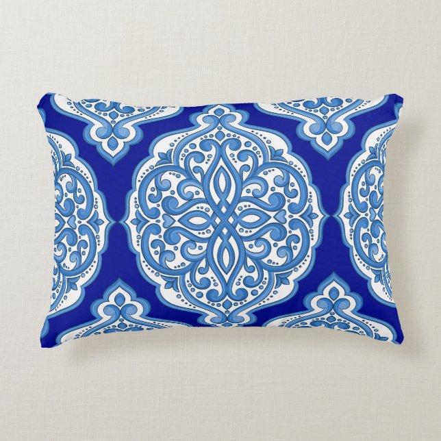 Vit-blå, turkisk ornament. prydnadskudde (Framsidan)