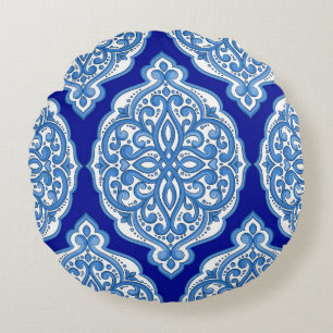 Vit-blå, turkisk ornament. rund kudde