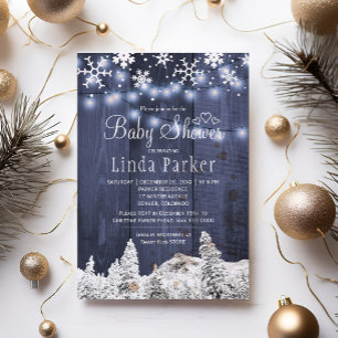 Vit blå underbar värld rustic vinter baby shower inbjudningar
