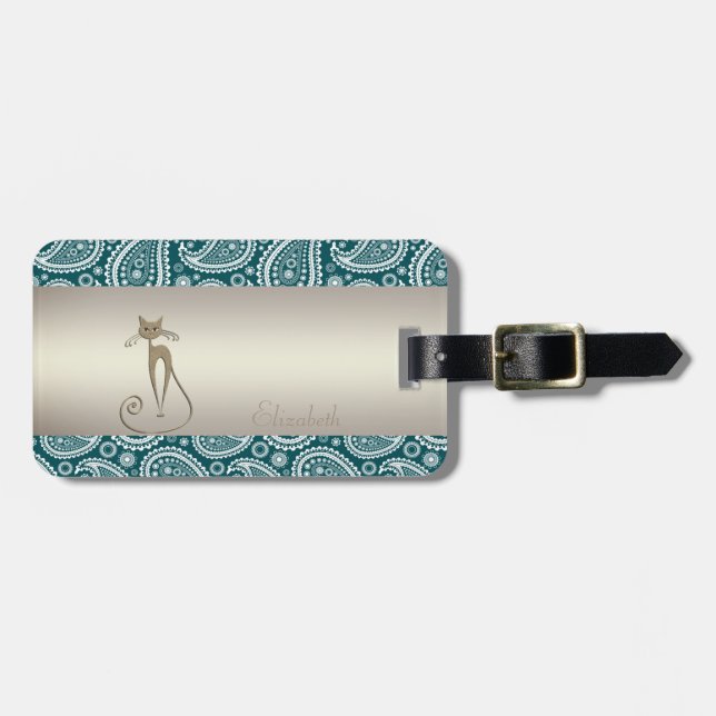 Vit blåblå,Vit paisley,Katt-Personlig Bagagebricka (Horisontell Framsida)