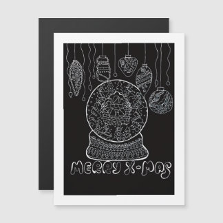 Vit bläck linjekonst Xmas snöglob magnetisk kort