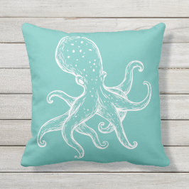 Vit bläckfisk på havsbottnen (havsblått nautiskt f kudde