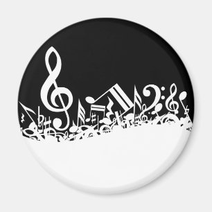 Vit blandad ihop musik noter på svart magnet