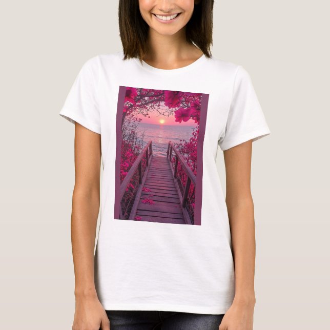Vit blandad t-shirt med rosa design  (Framsida)