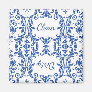 Vit blått Blommigt Dishwasher Clean Dirty Magnet
