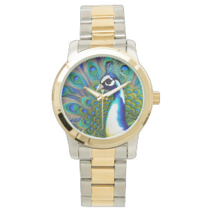 Vit blått och Grönt Piebald Peacock Armbandsur