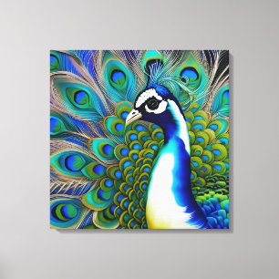 Vit blått och Grönt Piebald Peacock Canvastryck