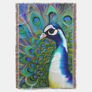 Vit blått och Grönt Piebald Peacock Filt