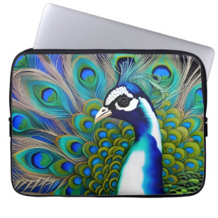 Vit blått och Grönt Piebald Peacock Laptop Fodral