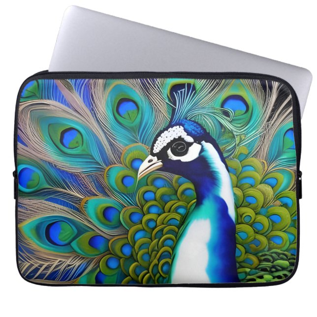 Vit blått och Grönt Piebald Peacock Laptop Fodral (Framsidan)