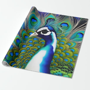 Vit blått och Grönt Piebald Peacock Presentpapper