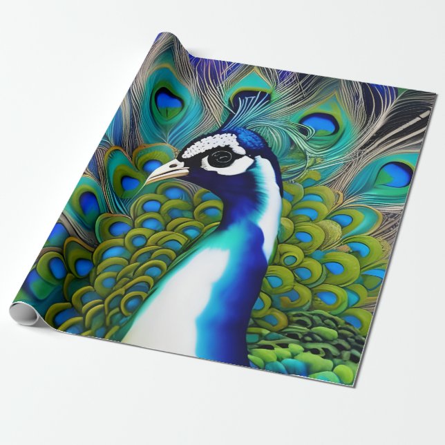 Vit blått och Grönt Piebald Peacock Presentpapper (Utrullad)