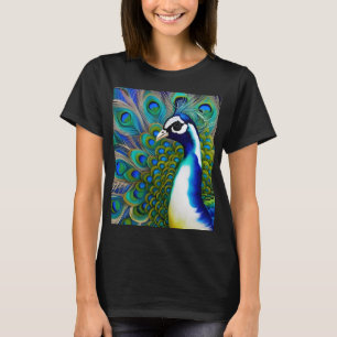 Vit blått och Grönt Piebald Peacock T Shirt