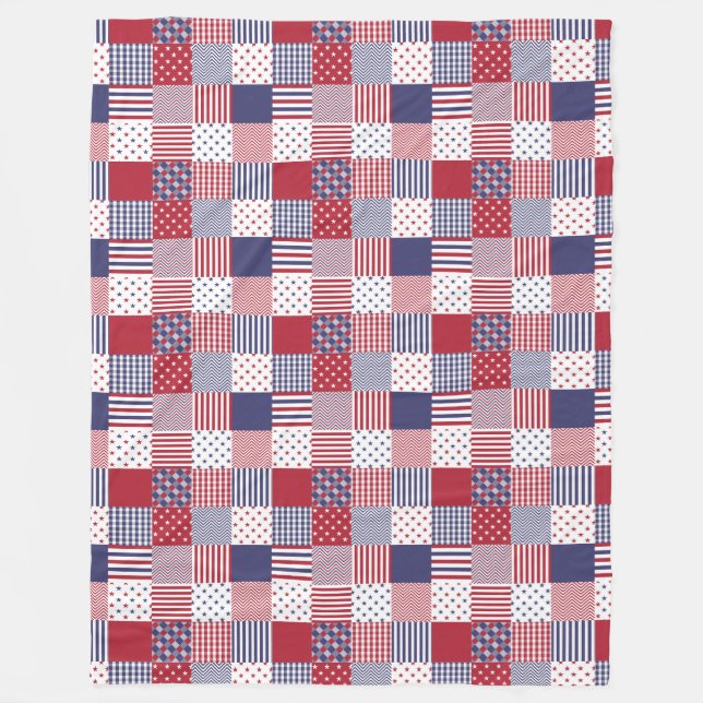 Vit & blått USA för Americana Patchwork röd Fleecefilt (Framsidan)