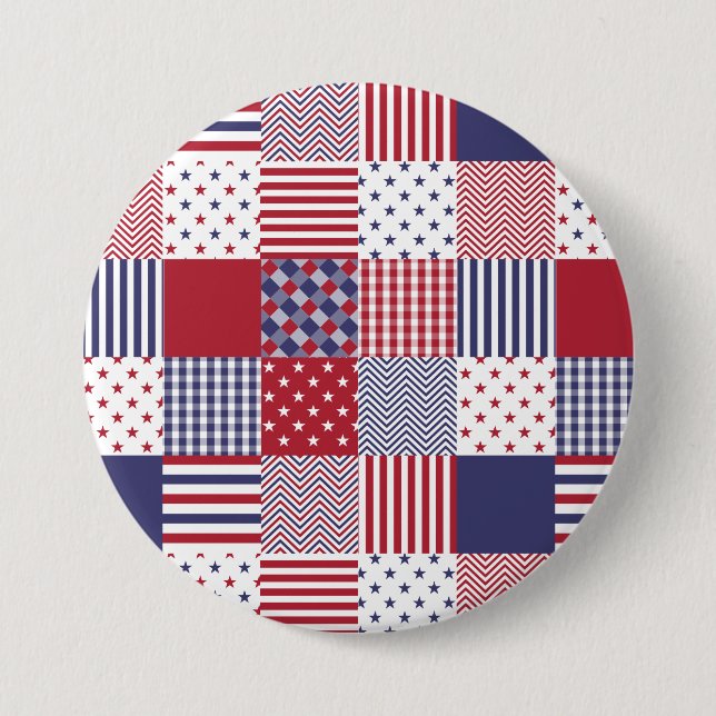 Vit & blått USA för Americana Patchwork röd Knapp (Framsida)