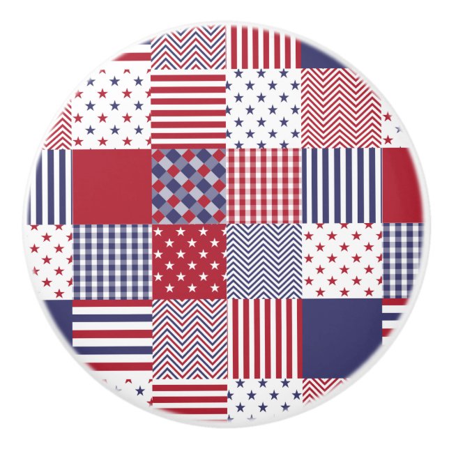 Vit & blått USA för Americana Patchwork röd Knopp (Framsidan)