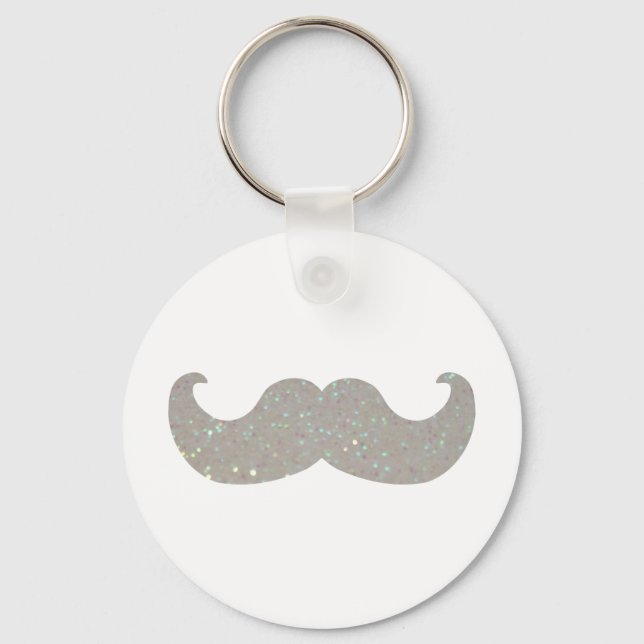 Vit Bling Mustache (Faux Glitter Graphic) Nyckelring (Framsida)