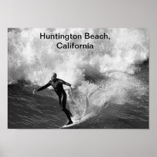 vit blk för surfare 5x7, Huntington Beach, Poster