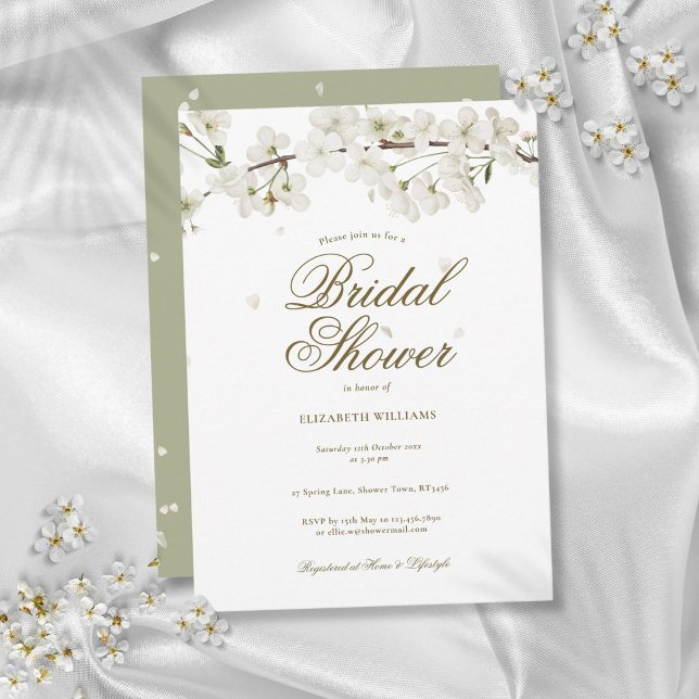 Vit Blom Elegant Modern Bröllopsfest Inbjudningar (White Blossom Floral Elegant Modern Bridal Shower Invitation)