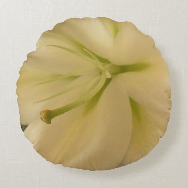 Vit blomkudde, lårkudde, feminin rund kudde (Framsidan)
