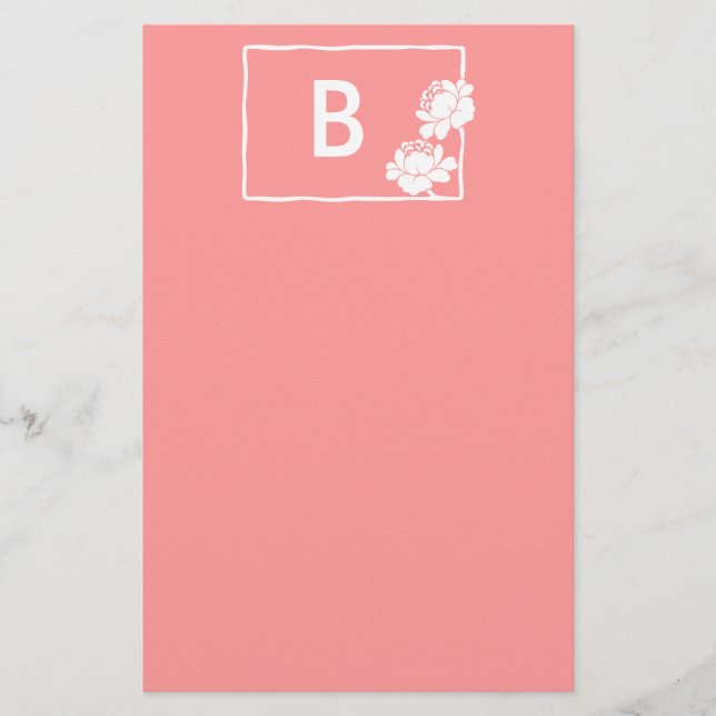Vit Blomma Anpassningsbar Monogram Brevpapper (Framsida)