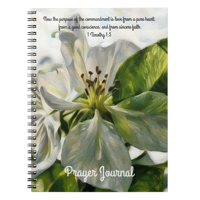 Vit blomma Art Prayer Journal Bible Verse Anteckningsbok (Framsidan)