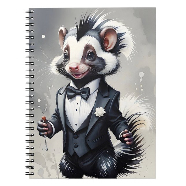 Vit blomma av vattenfärgen Skunk Tuxedo Black Tie  Anteckningsbok (Framsidan)