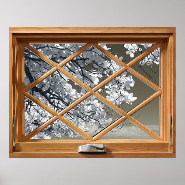 Vit blomma (Cherry Blommar) Faux, Fake, Window Poster (Framsidan)