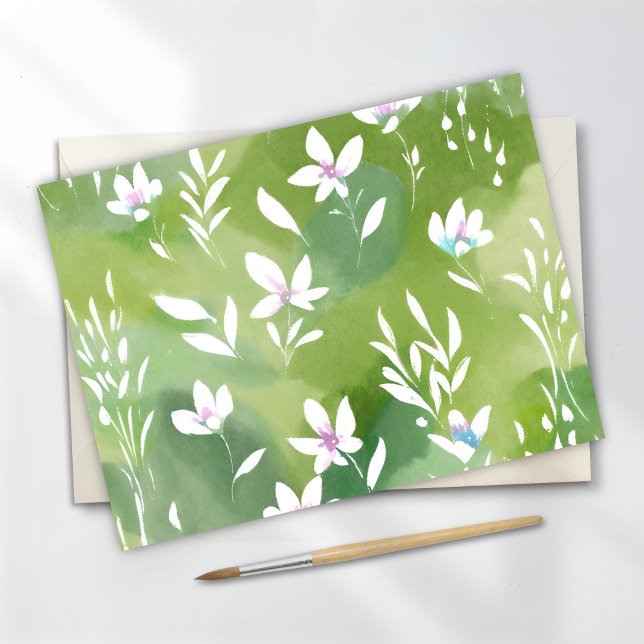 Vit blomma Fält | Elegant Vår Blommigt Vykort (Skapare uppladdad)