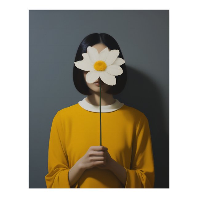 Vit blomma för kvinnlig Gult Fototryck (Framsidan)