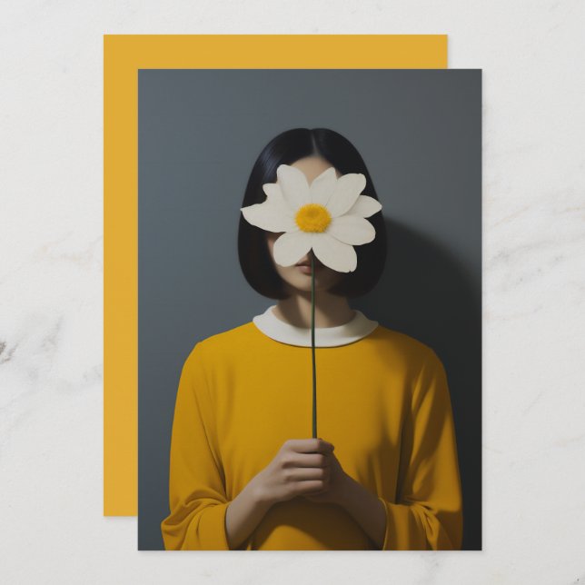 Vit blomma för kvinnlig Gult Inbjudningar (Fram/baksida)