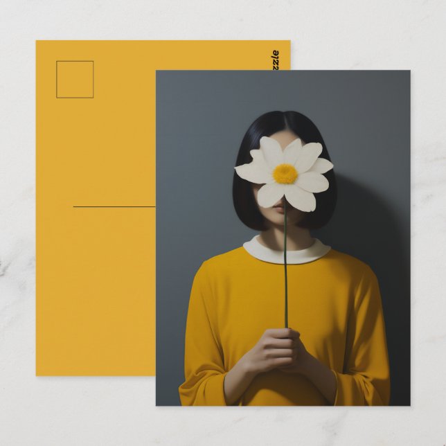 Vit blomma för kvinnlig Gult Vykort (Fram/baksida)