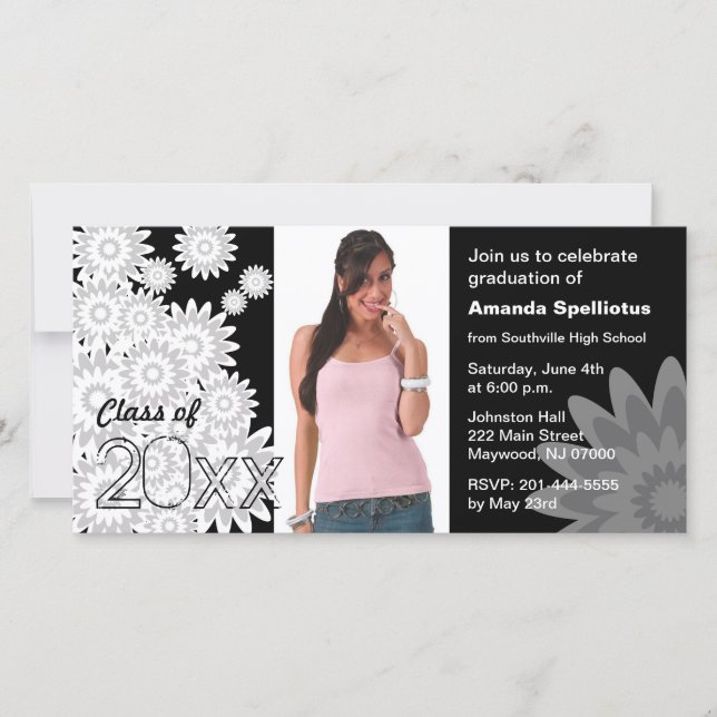 Vit blomma för Studenten-fotokort (Framsida)