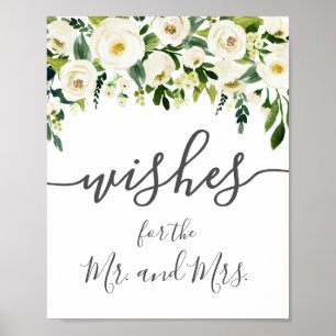 Vit blomma Grönt Bröllop Önskemål-skylt Poster