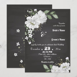 vit blomma grönt löv svart inbjudningar