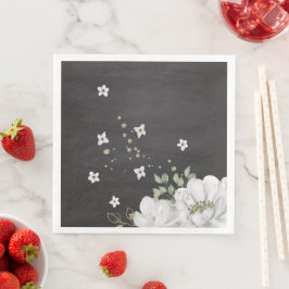 vit blomma grönt löv svart papper middag napki pappersservett