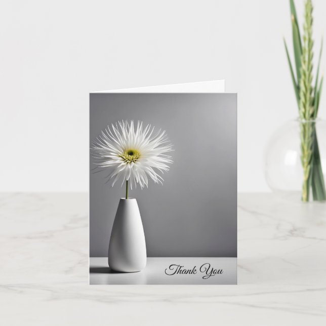 Vit blomma i Vas Sympati Tack Kort (Framsida)