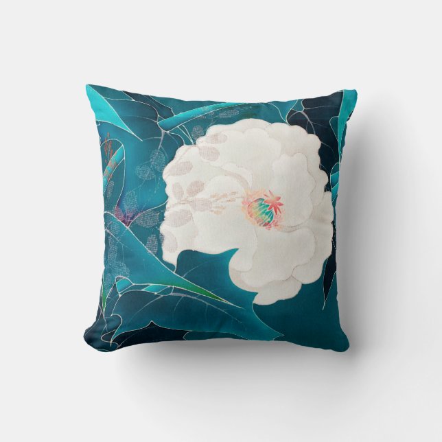 Vit blomma, japansk design kudde (Framsida)