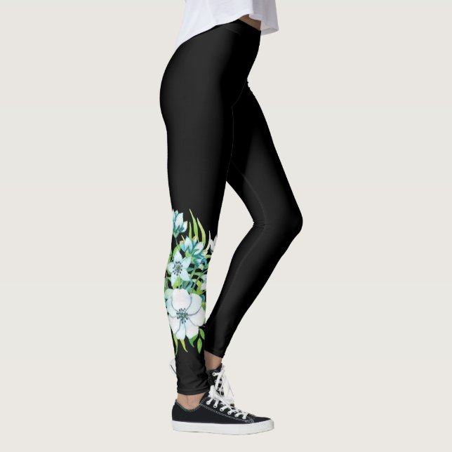 vit blomma korsage löv naturvit blommigt svart leggings (Höger)