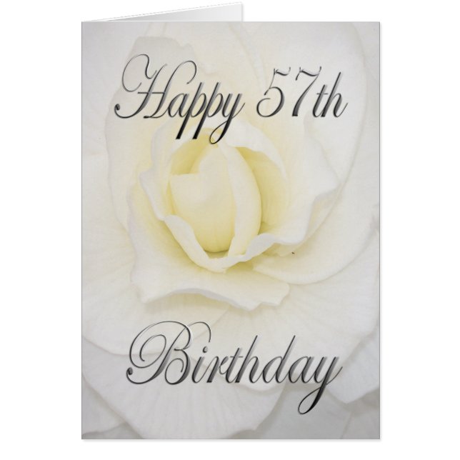 Vit blomma Lycklig 57:e födelsedagen Hälsningskort (Framsidan)