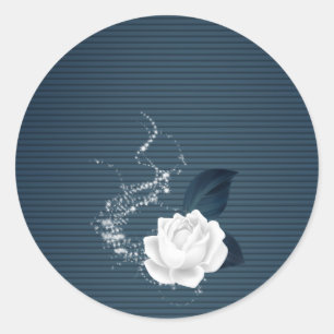 vit blomma och marin löv runt klistermärke