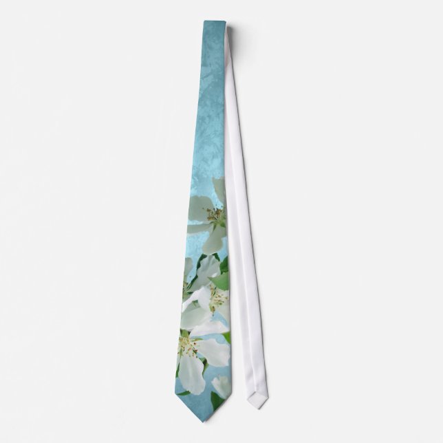 Vit blomma på Blå himmel Manar Tie Slips (Framsida)