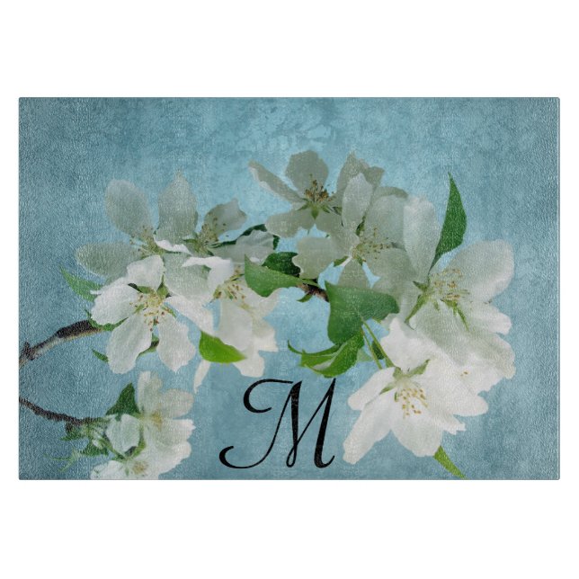 Vit blomma på blå monogram glasspets (Framsidan)