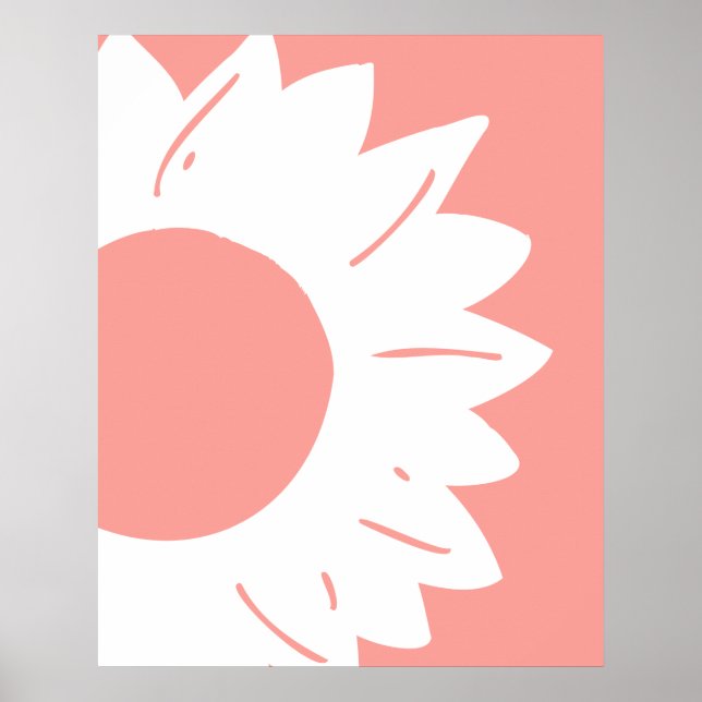 Vit blomma på korallrosa abstrakt väggkonst (Framsidan)