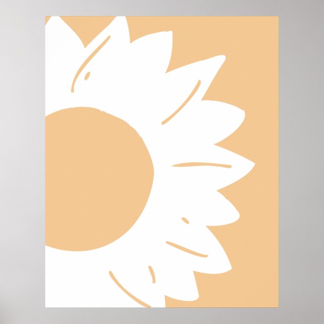 Vit blomma på ljus orange abstrakt väggkonst (Framsidan)