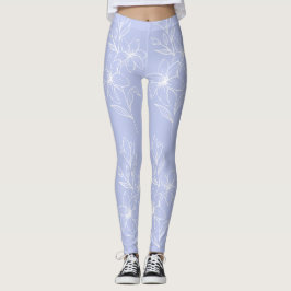 Vit blomma på ljusblå bakgrund leggings
