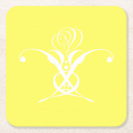 Vit blomma Pastel Gult Påsk Underlägg Papper Kvadrat