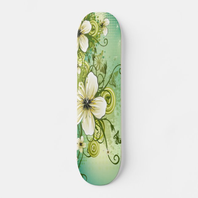 Vit blomma Sk8Bord Mini Skateboard Bräda 18,7 Cm (Framsida)